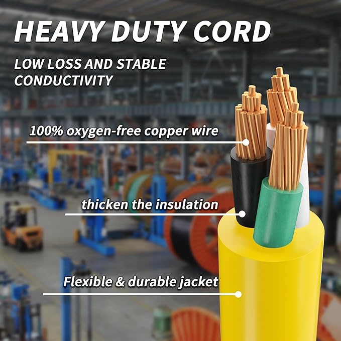 3 FT 12/3 Gauge Outdoor Extension Cord with Multiple Outlets Light Indicator, Flexible 3 Outlet Weatherproof Heavy Duty Extension Cord Waterproof Yellow, 15A 1875W 12AWG SJTW, ETL Listed