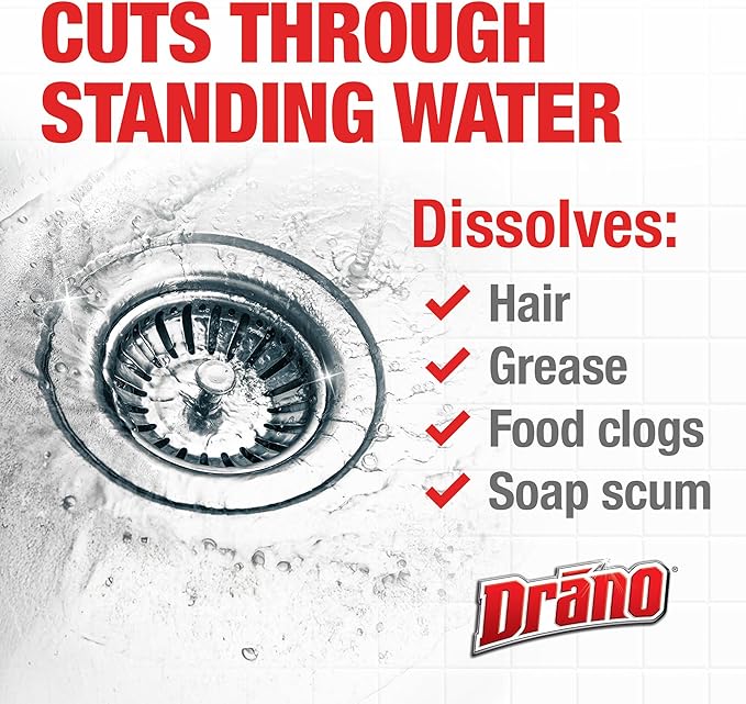 Drano Max Gel Drain Clog Remover and Cleaner for Shower or Sink Drains, Unclogs and Removes Hair, Soap Scum and Blockages, 80 Oz