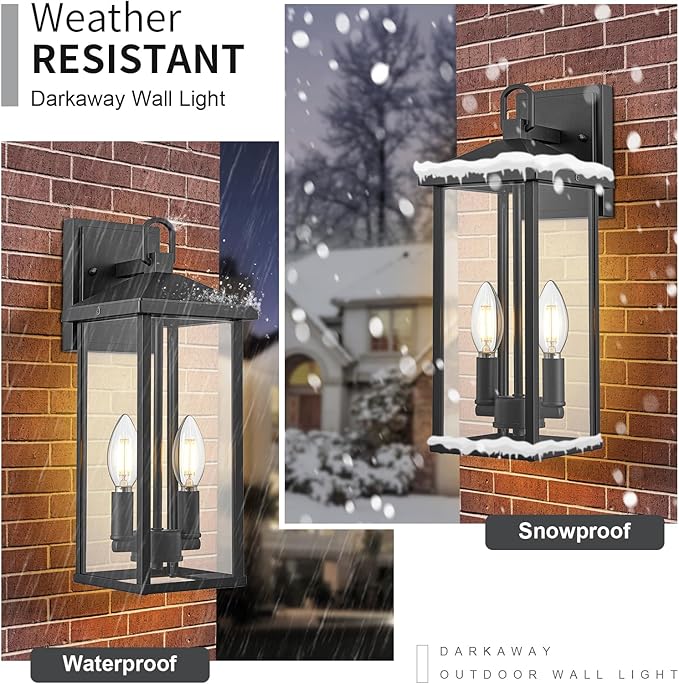 Darkaway Outdoor Wall Lights for House, Exterior Lighting Fixtures Wall Mount Porch Lights Waterproof Outdoor Sconce Lights with Clear Glass for Patio Hallway Garage E12 Socket