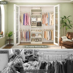 Unikito Closet System, 4-8Ft Wood Closet Organizer Starter Kit with Tower and 4 Extendable Hanging Rods, Walk-in Closet Organizer Wardrobe Clothes Rack with Adjustable Shelves, Garment Rack, White Oak