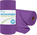 AIDEA Microfiber Cleaning Cloth Roll, 50PK, Reusable Paper Towels Tear Away Cloth, Microfiber Towels for Cars, Lint Free Cleaning Rags for House, Kitchen, Window, 11.5"×11.5", Purple