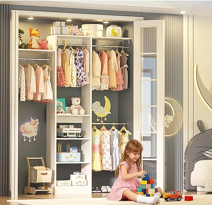 48" Small Closet Organizer, 4FT Closet System for Small Closets with 4 Hanging Rods & 3 Shelves, 80"H Small Closet Organizers and Storage for Bedrooms, Cloakrooms, White