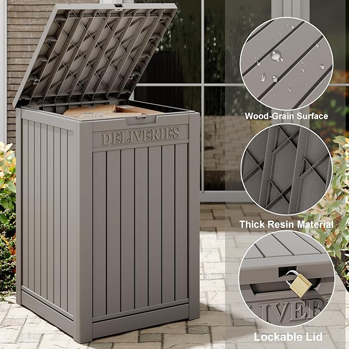 48 Gallon Package Delivery Box for Porch, Outdoor Storage with Lockable Secure, Large Double Wall Resin Outdoor Package Delivery and Waterproof