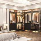 Aheaplus Closet System with 6 Drawers, 4 Hanging Rods & Corner Tower, Corner Closet System with Hanging,80.9" L-Shaped Walk-In Wardrobe Organizer, 2000+ lbs Capacity, Set of 3, Black