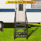 RV Steps with Handrail, Hot Tub Steps with Handrail, Portable Stairs Steps for 5th Wheel RV, Mobile Home Stairs Outdoor RV Step (5 Steps with 2 Handrails)