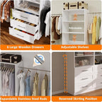 Closet System with 6 Drawers, 8FT Wood Closet Organizer System with 8 Hanging Rods&Adjustable Shevles, 81"Tall Modular Walk In Closet System, Standalone Closet System System, 4Set,White