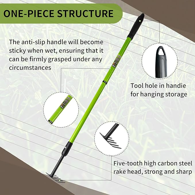 Small Rake Garden Rake Hand Rakes, Ajustable Handle Gardening Hand Cultivator Garden Tool with Non Slip Handle Hand Weeder Tool for Weeding Tilling Soil Planting