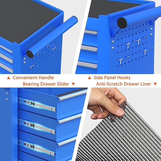 7-Drawer Rolling Tool Chest, Tool Box with 4 Wheels and Drawers, High Capacity Detachable Mobile Tool Storage Cabinet for Garage, Workshop, Mechanics and Repair Room (Blue)