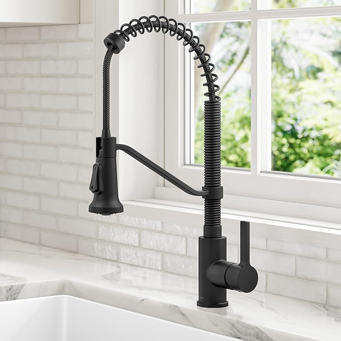 KRAUS Britt Commercial Style 2-Function Single Handle Pull Down Kitchen Faucet in Matte Black, KPF-1693MB