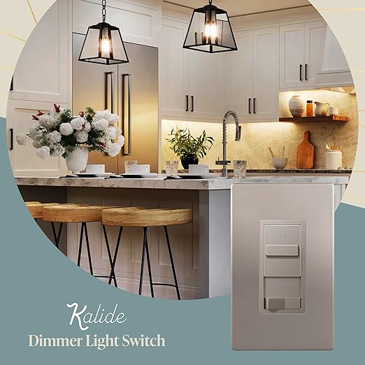 TOPGREENER Digital Dimmer Light Switch for 200W Dimmable LED/CFL Lights, Single Pole/3-Way LED Slide Dimmer Light Switch, Neutral Wire Not Required, UL Listed, TGSDS3-NK, Nickel, 1 Pack