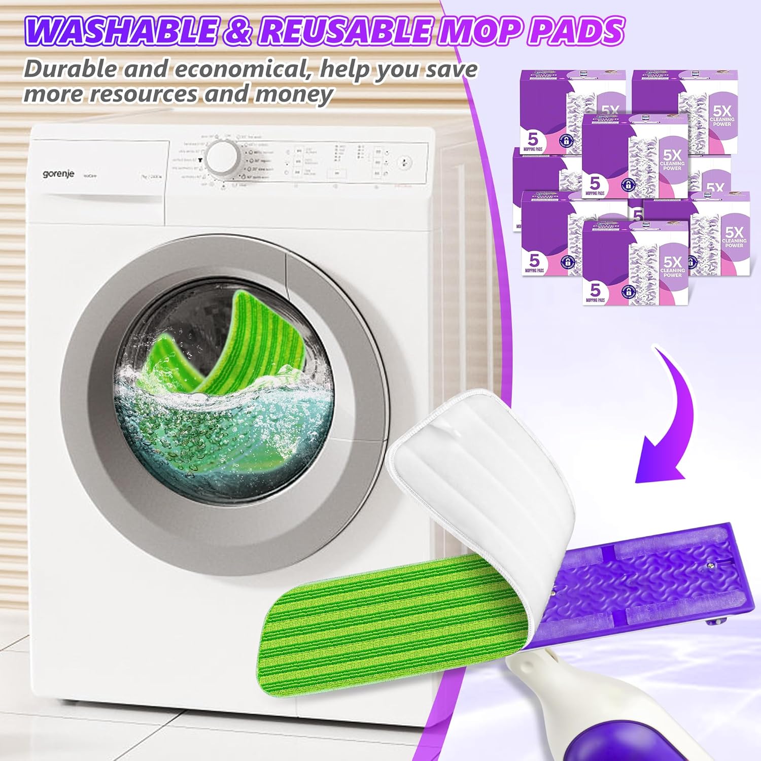 Reusable Pads Compatible with Swiffer PowerMop - SEVENMAX 15" Microfiber Power Mop Refills Pads Spray Mop Replacement Heads Cloths Washable Dry Wet Mopping for Wood Floor Cleaning x8