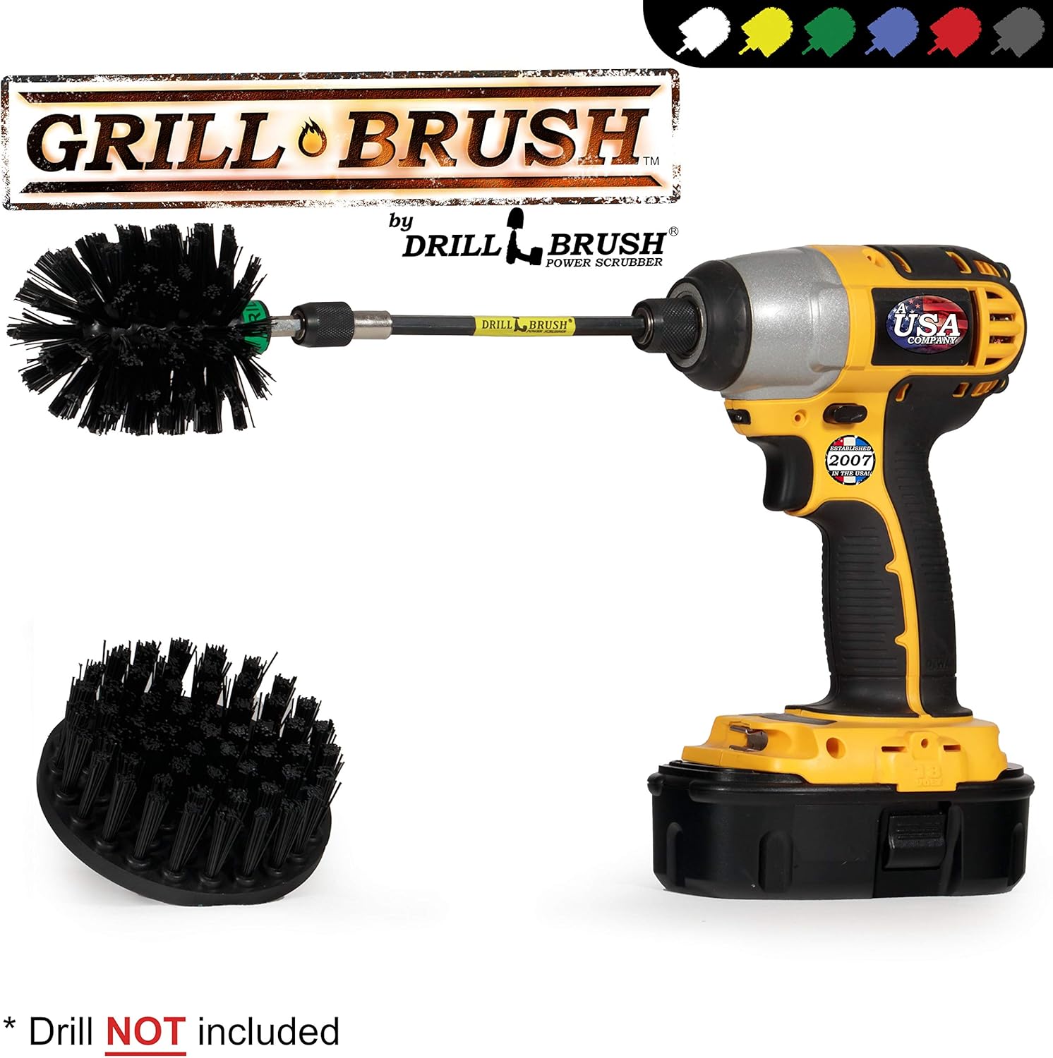 Household Supplies: Grill Brush Drill Set Power Scrubber Kit - Cordless Electric Spin Scrubber for BBQ Cleaning, Fireplace Grates & More - Rust Remover - No-Wire Design Included in Cleaning Tools Set