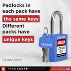 TRADESAFE Lockout Tagout Locks Set - 10 Blue Keyed Alike Padlocks, 2 Keys Per Lock, OSHA Compliant Loto Locks