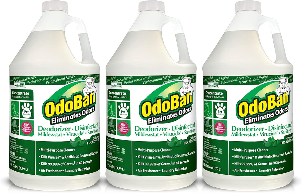 OdoBan Professional Disinfectant and Odor Eliminator Concentrate, 3-Pack, 1 Gallon Each, Original Eucalyptus Scent