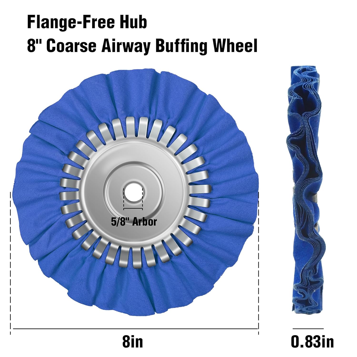 2PCS 8" Airway Buffing Wheel with 5/8" Arbor Flange-Free Hub，Blue Buffing Wheels for Angle Grinder, Heavy Cutting Metal Polishing Wheel for Aluminum Wheels Stainless Steel Metal Surface Prep