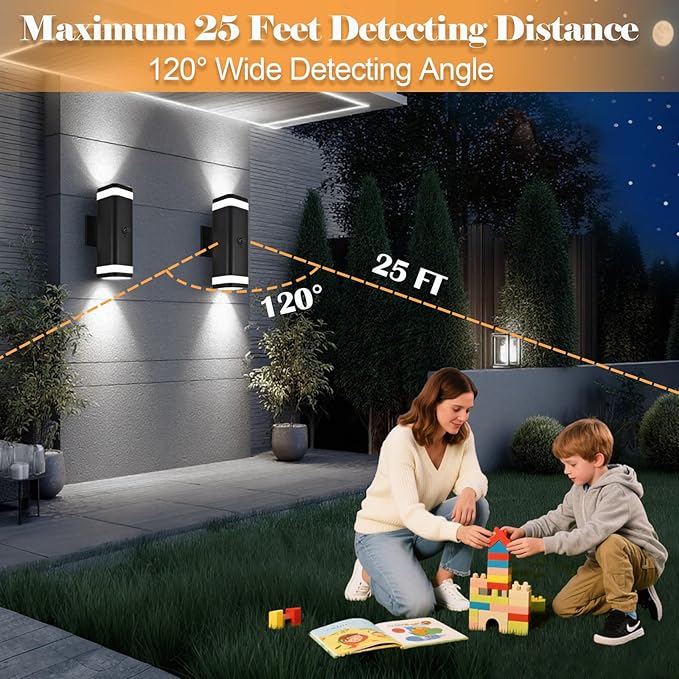 wowlite 2 Pack Motion Sensor Outdoor Wall Lights, Dusk to Dawn Outdoor Lighting Fixtures with GU10 Bulbs Included, Up and Down Black Exterior Light Fixtures for House Porch Garage, ETL Listed
