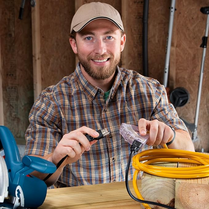 Outdoor Extension Cord Waterproof (10 ft) 12 Gauge Heavy Duty Extension Cord Splitter - Lighted Outdoor Extension Cords with Multiple Outlets - Watts Wire - 10' Grounded - extensiones electricas