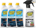 Cerama Bryte Stainless Steel Appliance Cleaner & Removes Tough Stains Cooktop and Stove Top Cleaner for Glass - Ceramic Surfaces, 16 & 18 Ounces, 3-18 Ounces + 1-16 Ounce