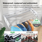 Wall Mounted Drying Rack, Foldable Laundry Rack, Collapsible Drying Rack, 5 Stainless Rods, Wall Mounted Clothing Rod with 2 Towel Bar, 90 lb Capacity, 31.5" White