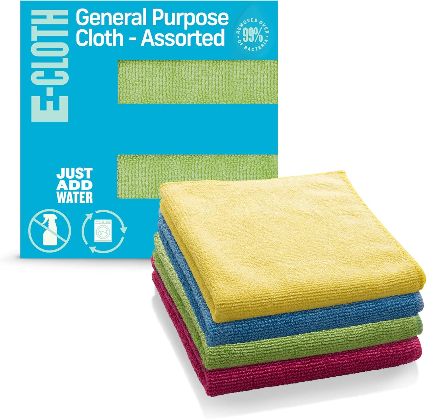 E-Cloth Microfiber Cloth 4-Pack, World's Leading Premium Microfiber Cleaning Cloth, Twice as Durable as Competition, 1 Year Guarantee, Ideal for Kitchen, Countertops, Sinks, and Bathrooms, Assorted