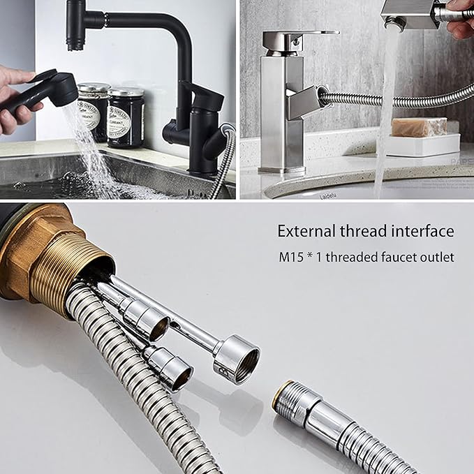 Spray Hose for Kitchen Faucets, Pull Down Replacement, Kitchen Sink Faucet Pull-Out Spray Replacement Hose， 59-inch Chrome Finish