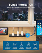 DEWENWILS 6-Outlet Power Strip Surge Protector, 15FT Long Extension Cord, Low Profile Flat Plug, 15 Amp Circuit Breaker, 500 Joules, Wall Mount, Black, UL Listed