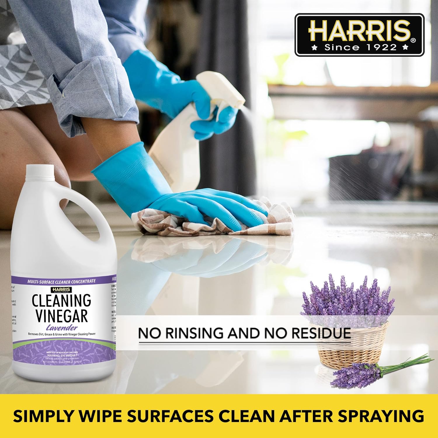 HARRIS Cleaning Vinegar All Purpose Household Surface Cleaner, 128oz (Lavender) with Easy Fill Funnel