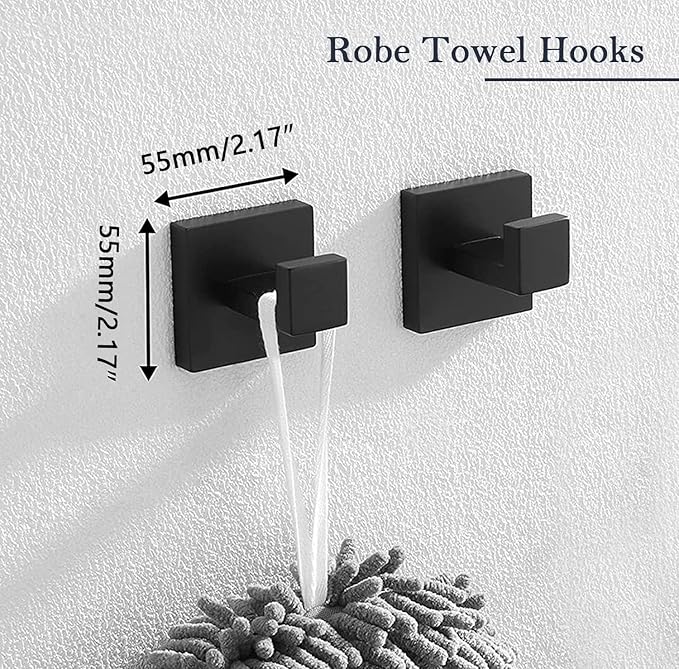 Bathroom Accessories Towel Bar Set: 15 Pieces Matte Black Bathroom Hardware Square SUS304 Stainless Steel - Wall Mounted Towel Rack&Toilet Paper Holder&Towel Ring and Towel Hook