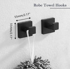 Bathroom Accessories Towel Bar Set: 20 Pieces Matte Black Bathroom Hardware Square SUS304 Stainless Steel - Wall Mounted Towel Rack&Toilet Paper Holder&Towel Ring and Towel Hook
