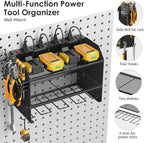 CCCEI Modular Power Tool Organizer Wall Mount with Charging Station. Garage 4 Drill Storage Shelf with Hooks, Screwdriver, Drill Bit Heavy Duty Rack, Tool Battery Holder Built in 8 Outlet Power Strip.