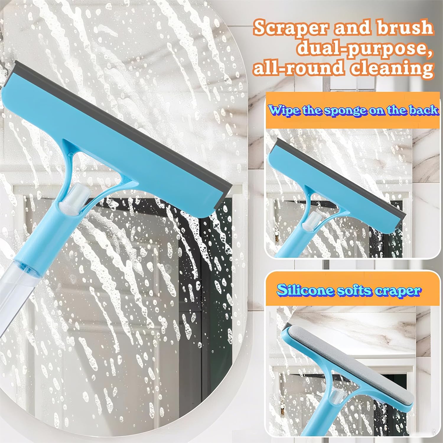3 in 1 Window Cleaning Squeegee with Spra, 3 in 1 Spray Squeegee,3 in 1 Window Cleaning Scraper for Windows, Walls,Car Windshields, Bathrooms, Kitchens, All-Purpose Window Cleaner Tool