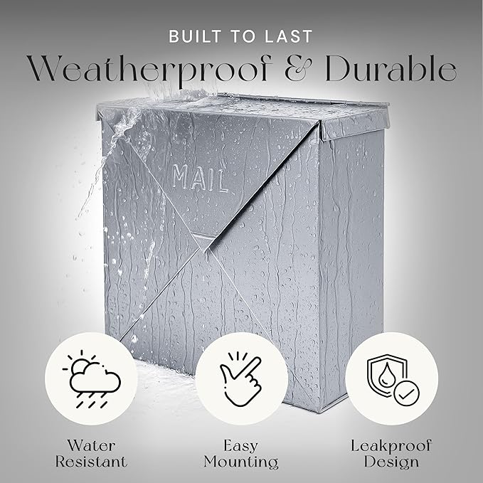 NACH Mailboxes for Outside Wall Mount, 10 x 10 x 4 inch Silver Mail Boxes for House Outside, Waterproof Mailboxes for Outside - Chicago Style Mail Box