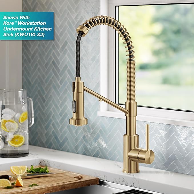 Kraus Bolden 2-in-1 Pull-Down Single Handle Kitchen Sink Filter Water Faucet for Reverse Osmosis or Water Filtration System in Brushed Brass, KFF-1610BB