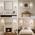 Brushed Nickel Bathroom Vanity Light, Wall Sconces Set of 2 with Knurled Texture, Chrome Silver Wall Lamps with Clear Glass Shade, Modern Industrial Bathroom Lighting Fixtures Over Mirror