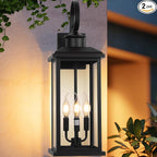Large Outdoor Wall Light Fixture: 24in Black 3-Light Modern Porch Lantern, Waterproof Exterior Lighting Sconce Wall Mount, Outside Lamp for House Garage E12 Base