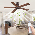 42 Inch Low Profile Ceiling Fan no Lights, Brown Farmhouse Ceiling Fan with Remote, 6-Speeds, Quiet Reversible DC Motor, Indoor/Outdoor Ceiling Fans with Remote for Bedroom, Patio, Living Room