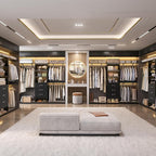 Closet System with Drawer - 8FT Wood Closet Organizer System with 3 Hanging Rods and Shelving Tower, 96" Walk In Closet Organizer Wardrobe, Heavy Duty Garment Rack Clothes Rack, Black