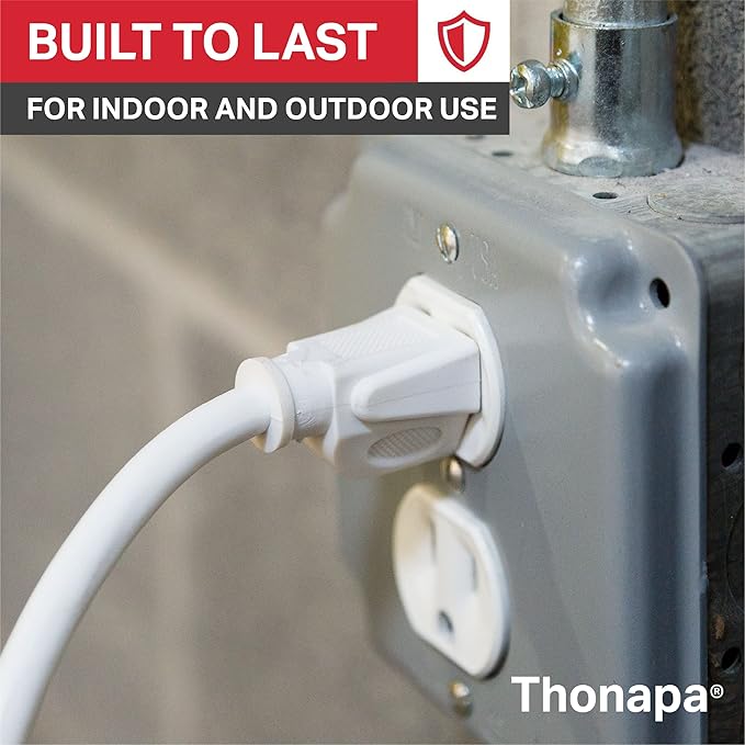 10 Ft Extension Cord with 3 Prong - White 10 ft Great for Indoor & Outdoor - 16/3 SJTW Weatherproof Extension Cord