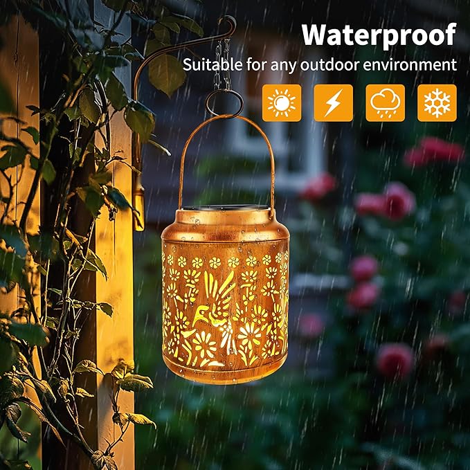 Brizled Hummingbird Solar Lanterns, 2 Pack Outdoor Lanterns Christmas Birthday Gift for Women Mom Grandma, Hummingbird Hanging Garden Lantern, Waterproof Solar Lights for Table Garden Patio Path Porch