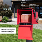 Adoorn Post Mount Mailboxes, 9.5 x 9.5 x 19.5 (HxWxD) Large, Galvanized Steel Modern Mailbox, for Daily Letters, Magazines and Packages, Weatherproof with Front Access Door - Red