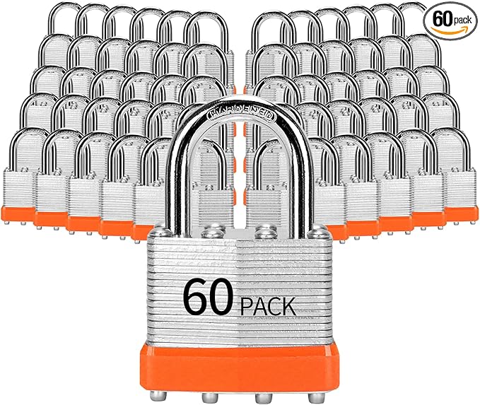 Padlocks Keyed Alike, Pack of 60, Laminated Steel Keyed Lock (1-9/16", 40mm), Padlocks with Same Key, Normal Shackle, for Toolbox, Locker & StorageUnit or More