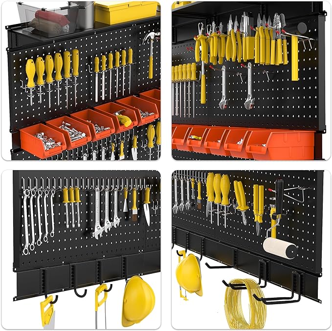 Ultrawall Black Pegboard Wall Organizer, 48X 36 inch for Garage Storage with Hooks, Storage Bins, Tool Panel Organizer, 72pcs