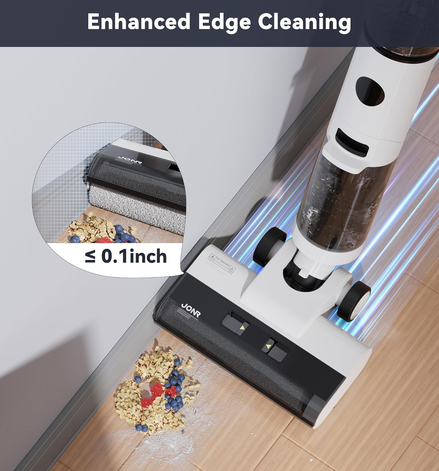JONR ED12 Wet Dry Vacuum Cleaner,Cordless Floor Cleaning Suitable for Combination of Hard Floor Vacuum Cleaner and Mop,one click self-cleaning,0.1 inch Edge Cleaning,Easy to Clean Dust,Spills,Pet Hair