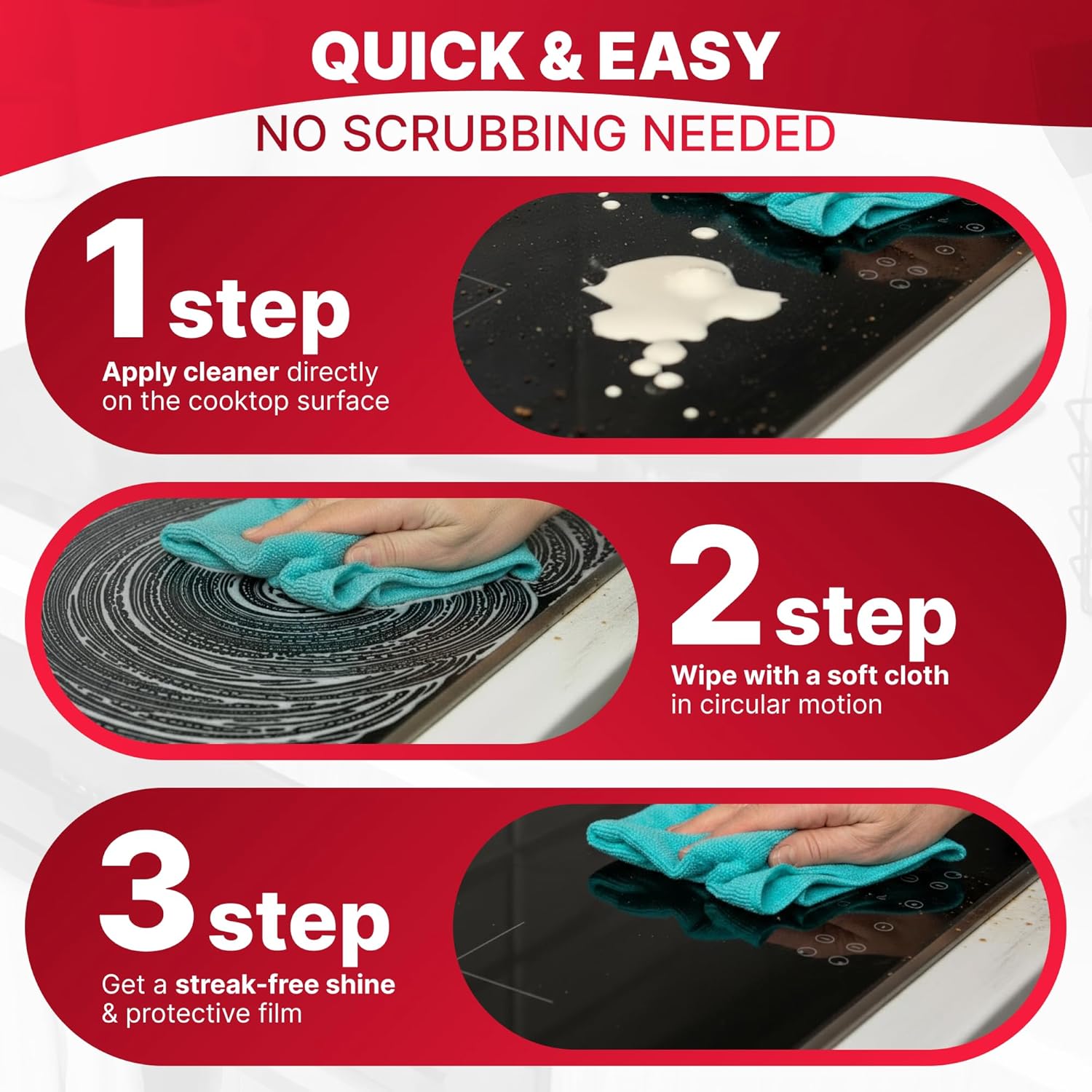 Nordicare Stove Top Cleaner Glass Ceramic - Induction Cooktop Cleaner Polish And Protector For Everyday Use - No Scrubbing Pad Needed - Leaves Protective Film - Made In Denmark (8.45oz)