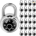 Combination Padlock 24 Pack, Fixed Dial Combination Padlock with Different Combinations, 2 in. Wide. Black Turntable, Lock for Gym & Locker, School, Toolbox, and More