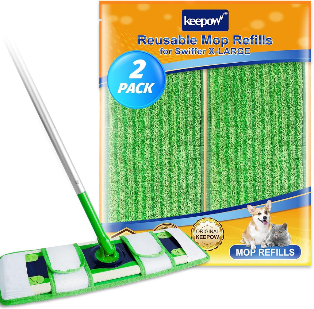 KEEPOW XL Dry Sweeping Cloths for Swiffer XL, Dry Refills for Swiffer XL Mop, Reusable Microfiber Mop Pads for Hardwood Floor, 2 Pack