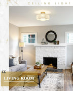 Semi Flush Mount 4-Light 14Inch Ceiling Lights with Fabric Shade in Quatrefoil Shape, Brushed Nickel for Nursery, Hallway, Bedroom, Kitchen - AD-22007-4SF-SN