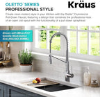 KRAUS Oletto Commercial Style Single Handle Pull Down Kitchen Faucet with QuickDock Top Mount Installation Assembly in Chrome, KPF-2631CH