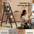 HillhutApex 4 Step Foldable Aluminum Step Ladder with Handgrip, Anti-Slip Pedal, 330lbs Capacity, Lightweight & Portable for Home, Kitchen, Office, Garage (Walnut)