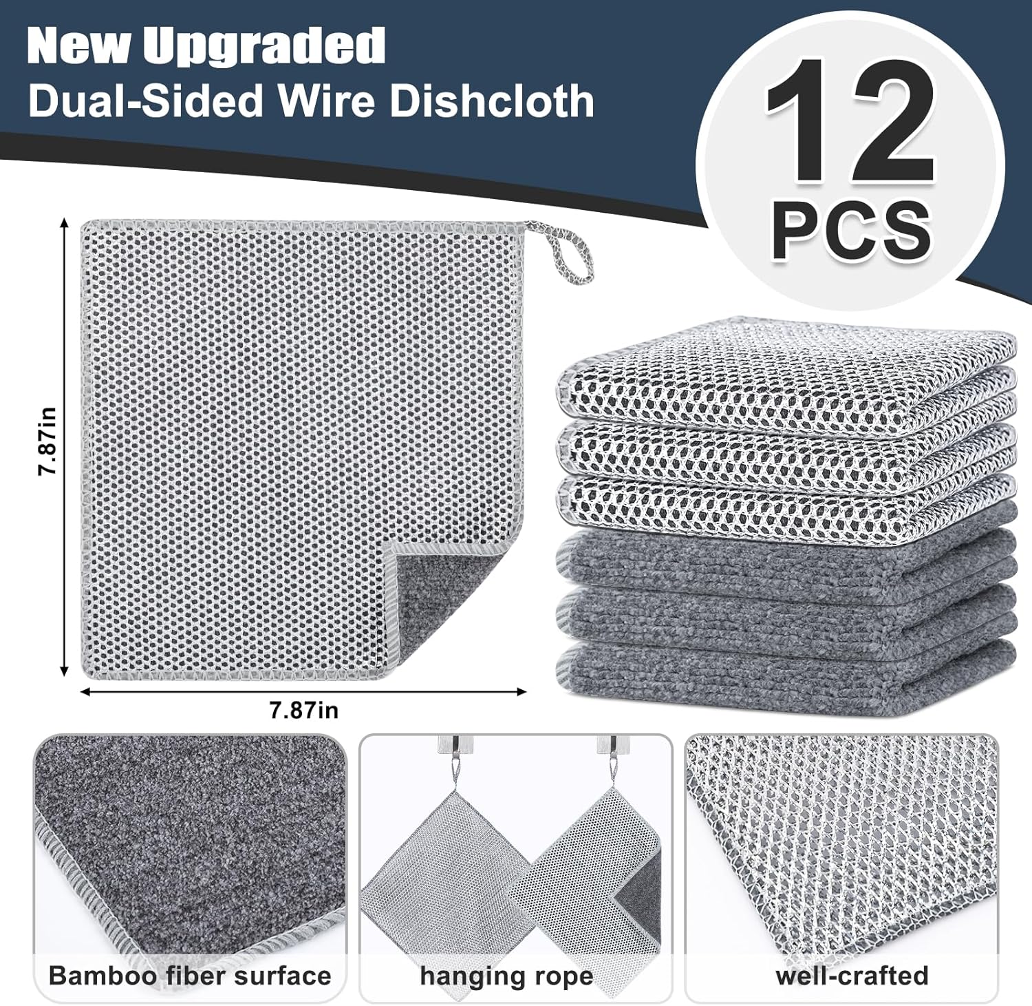 Navona 12 Pcs New Upgrade Steel Wire Dishcloth,Dry and Wet Dual-Use Steel Wire Cleaning Cloth,Powerful Cleaning Non-Scratch Wire Dishcloth Rag for Cookware, Sinks, Dishes, Stove Tops